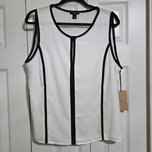 NWT Halogen Sleeveless White Top with Black Trim